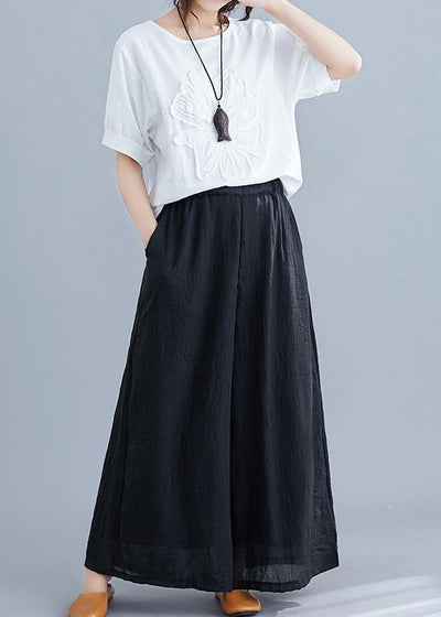 New women's trousers retro literary cotton and linen casual black trousers - SooLinen