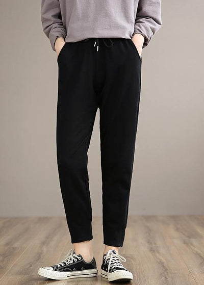 Organic Black Pants Plus Size Clothing Spring Elastic Waist Gifts Casual Pants - SooLinen