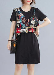 Organic Black Patchwork Beige Summer Chiffon Dress - SooLinen
