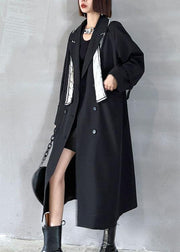 Organic Black Peter Pan Collar Button Pockets Fall Top Long sleeve - SooLinen