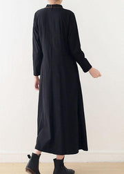 Organic Black Plaid Tie Long Sleeve Holiday Dress Fall - SooLinen