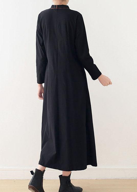 Organic Black Plaid Tie Long Sleeve Holiday Dress Fall - SooLinen