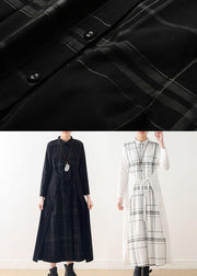 Organic Black Plaid Tie Long Sleeve Holiday Dress Fall - SooLinen