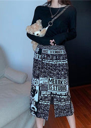 Organic Black Print Strickseite offener Rock Frühling