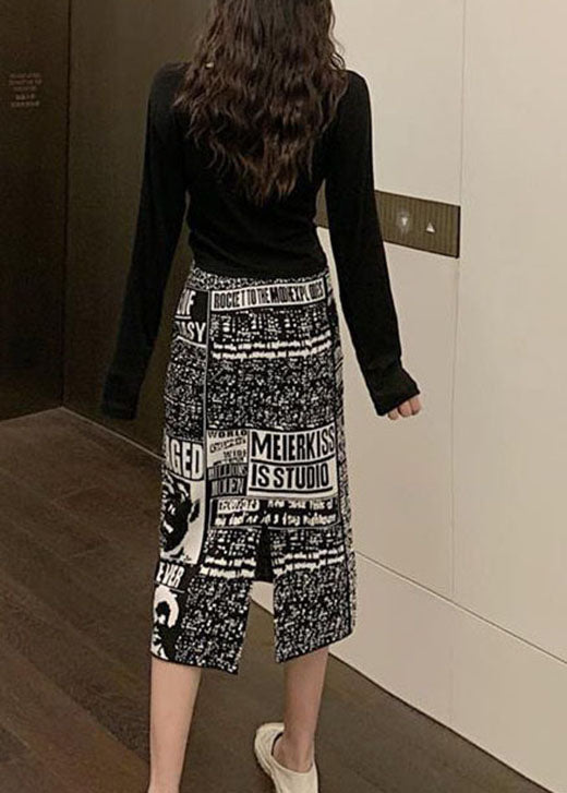 Organic Black Print Strickseite offener Rock Frühling