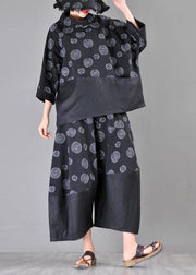 Organic Black Print Patchwork Cotton Linen Summer Shirt - SooLinen