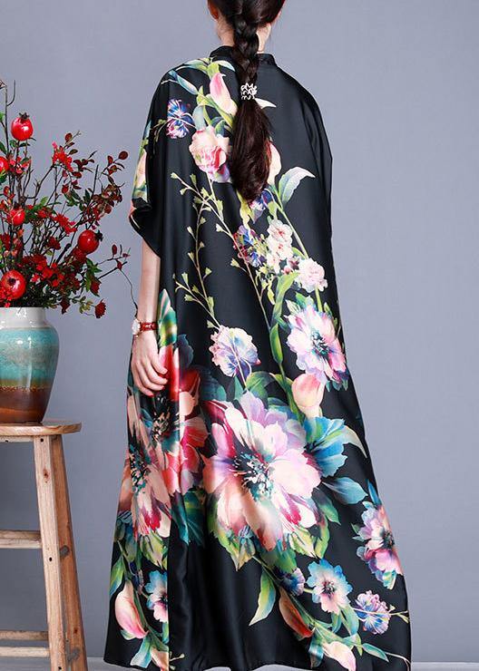 Luxy Black Silk Dress Long Batwing Sleeve Maxi Dresses Caftan - SooLinen