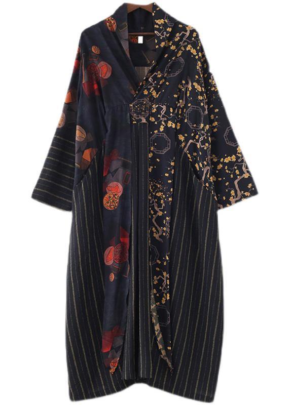 Organic Blue Print Patchwork Cotton Linen Long Dresses Summer - SooLinen