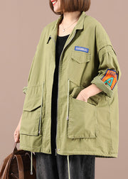 Organic Light Green Loose Zippered Pockets Fall Tie Waist Langarmmantel