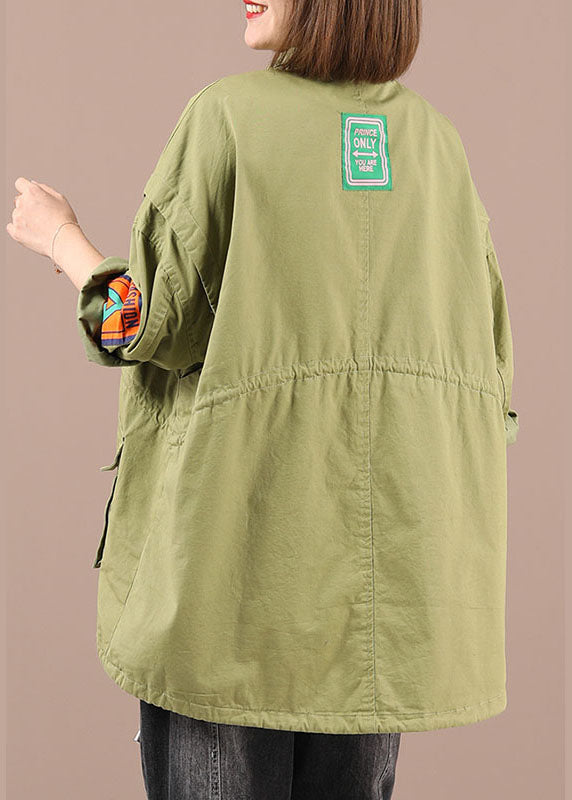 Organic Light Green Loose Zippered Pockets Fall Tie Waist Langarmmantel