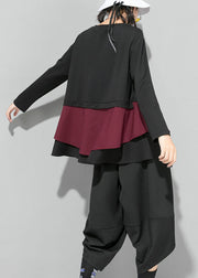 Organic Mulberry O-Neck Patchwork Rüschen Herbst Top Langarm