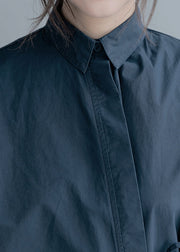 Organic Navy Cinched Solid Cotton Blusen mit halben Ärmeln