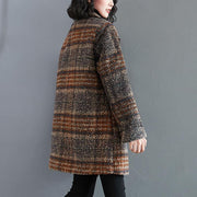 Organic Notched pockets Plus Size tunic pattern blue plaid Dresses jackets - SooLinen