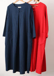 Organic O Neck Pockets Spring Dresses Fashion Ideas Navy Dresses - SooLinen