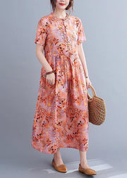 Organic Print tie waist Cotton Ruffled Summer Maxi Dress - SooLinen