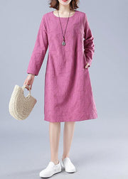 Organic Rose Jacquard Tunic O Neck Loose Spring Dresses - SooLinen