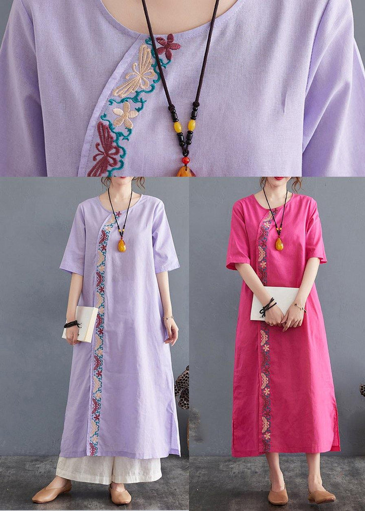 Organic Rose side open Cotton Linen Summer Vacation Dresses - SooLinen