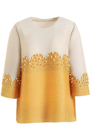 Organic Pink Pearl Beads Shirt Top Short Sleeve Blouse - SooLinen