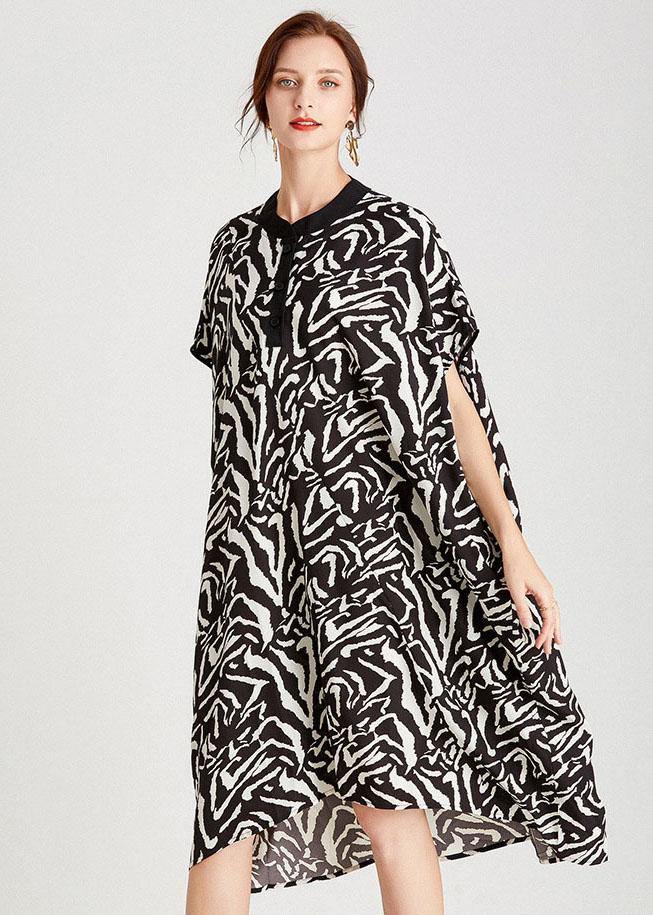 Organic Zebra Pattern O-Neck Print Summer Vacation Dresses Short Sleeve - SooLinen