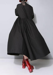 Organic black cotton dresses Peter pan Collar cotton Bow Dress - SooLinen