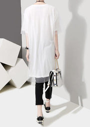 Organic clothes Women Korea Summer Short Sleeve Patchwork Tulle Dress - SooLinen