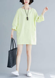 Organic flare sleeve Cotton clothes Women Tunic Tops light yellow Dresses summer - SooLinen
