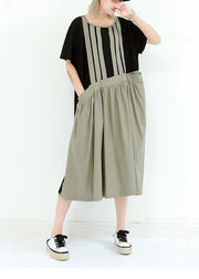 Organic gray green cotton dresses o neck patchwork cotton summer Dress - SooLinen