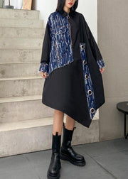 Organic lapel asymmetric dresses Catwalk black Robe Dress - SooLinen
