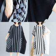 Organic o neck asymmetric Cotton white striped Dress summer - SooLinen