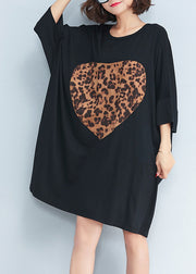 Organic o neck baggy Cotton tunic pattern Women Photography black short Dresses Summer