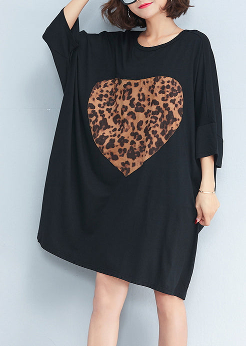 Organic o neck baggy Cotton tunic pattern Women Photography black short Dresses Summer