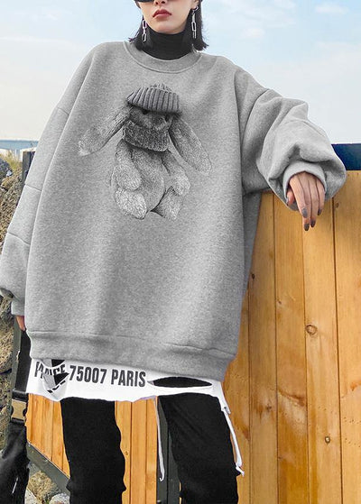 Organic o neck spring Blouse gray Cartoon animation loose tops - SooLinen