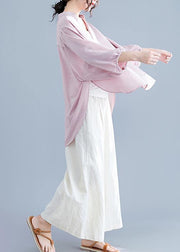 Organic pink linen cotton clothes For Women Shirts v neck batwing sleeve summer top - SooLinen