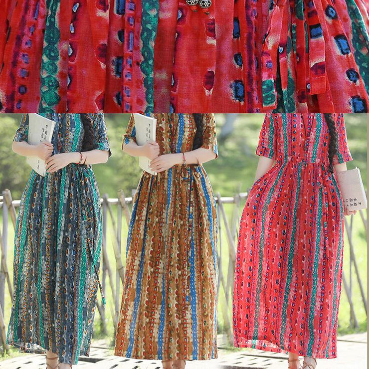 Organic prints cotton linen quilting dresses Shape yellow  Kaftan Dresses summer - SooLinen