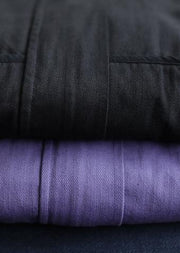 Organic stand collar patchwork Fine clothes black outwears - SooLinen