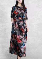 Organic Black Print Robe Seidenkleider Patchwork