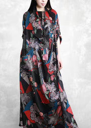 Organic Black Print Robe Seidenkleider Patchwork