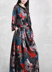 Organic Black Print Robe Seidenkleider Patchwork