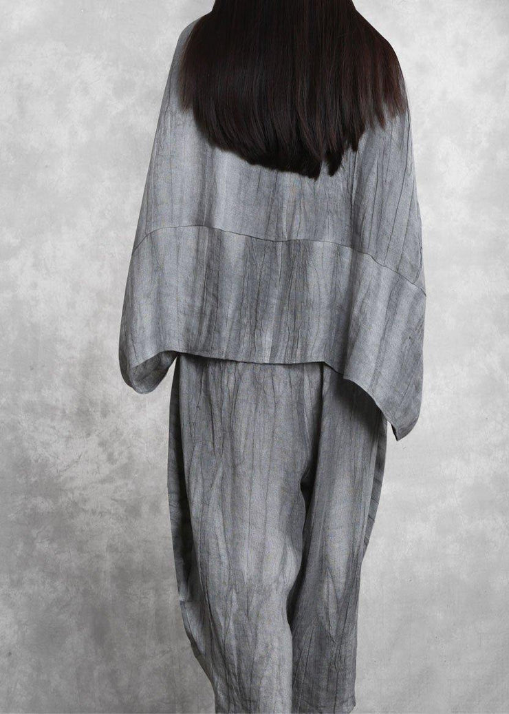 Original gray suit loose irregular top harem pants Zen two-piece autumn - SooLinen