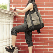 Original stitching single shoulder backpack dual-use canvas bag big bag - SooLinen