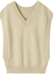 Oversized  gray knit tops oversized v neck sleeveless tops - SooLinen
