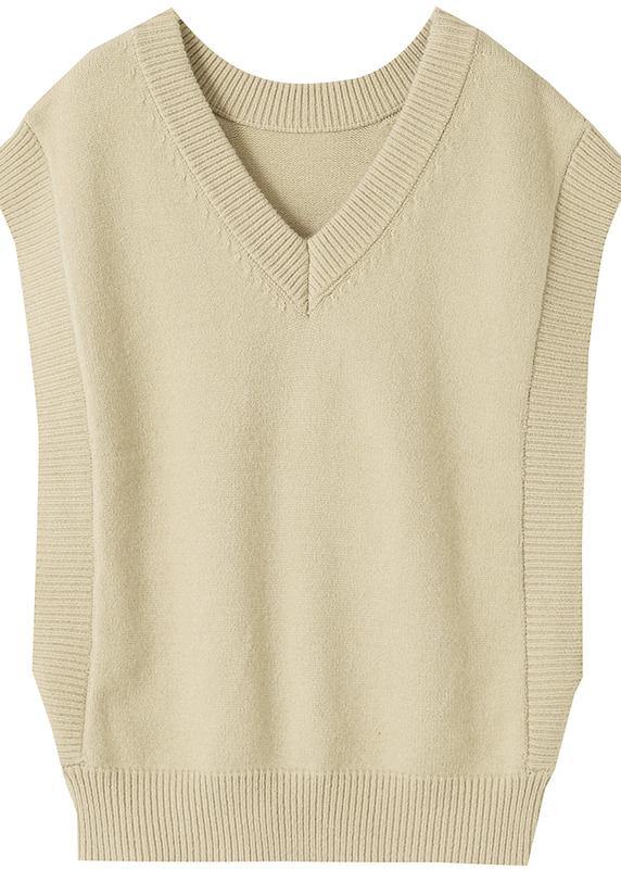 Oversized  gray knit tops oversized v neck sleeveless tops - SooLinen