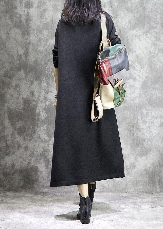 Oversized black Sweater dresses DIY high neck Ugly fall knitwear - SooLinen