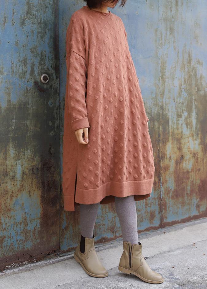 Oversized pink  Sweater outfits Quotes side open Largo winter knit dress - SooLinen