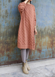 Oversized pink  Sweater outfits Quotes side open Largo winter knit dress - SooLinen