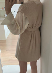Plus Size Apricot V-Ausschnitt Cinched Strickweste ärmellos