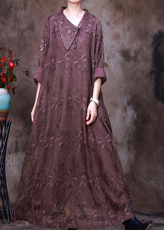 Plus Size Art Coffee Asymmetrisches Spitzenkleid Frühling