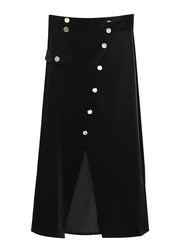 Plus Size Black Asymmetrical Button Corduroy Skirt Spring