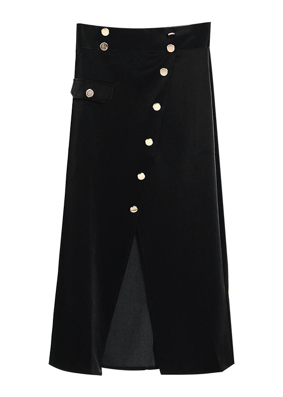 Plus Size Black Asymmetrical Button Corduroy Skirt Spring