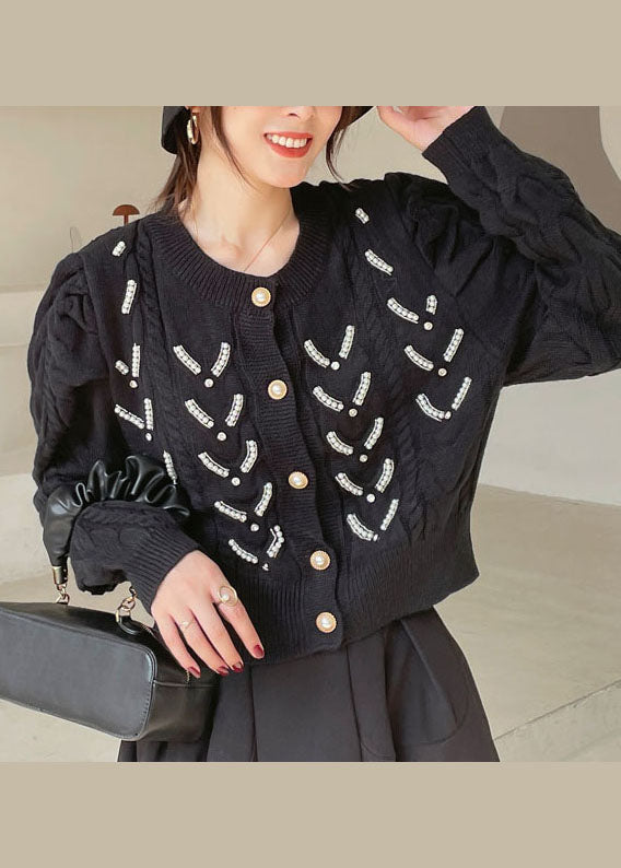 Plus Size Black Button Mode Strickjacke Frühling